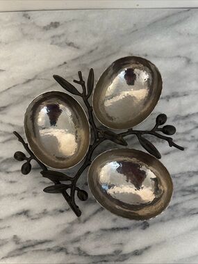 Michael Aram Olive branch Hammered Silver Triple Dish